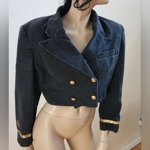 Vintage Forenza 80’s Black 100% cotton Crop Military Blazer Jacket Size small
